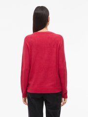 Vila Round Neck Knitted Pullover - Jester Red/ Dark Melan