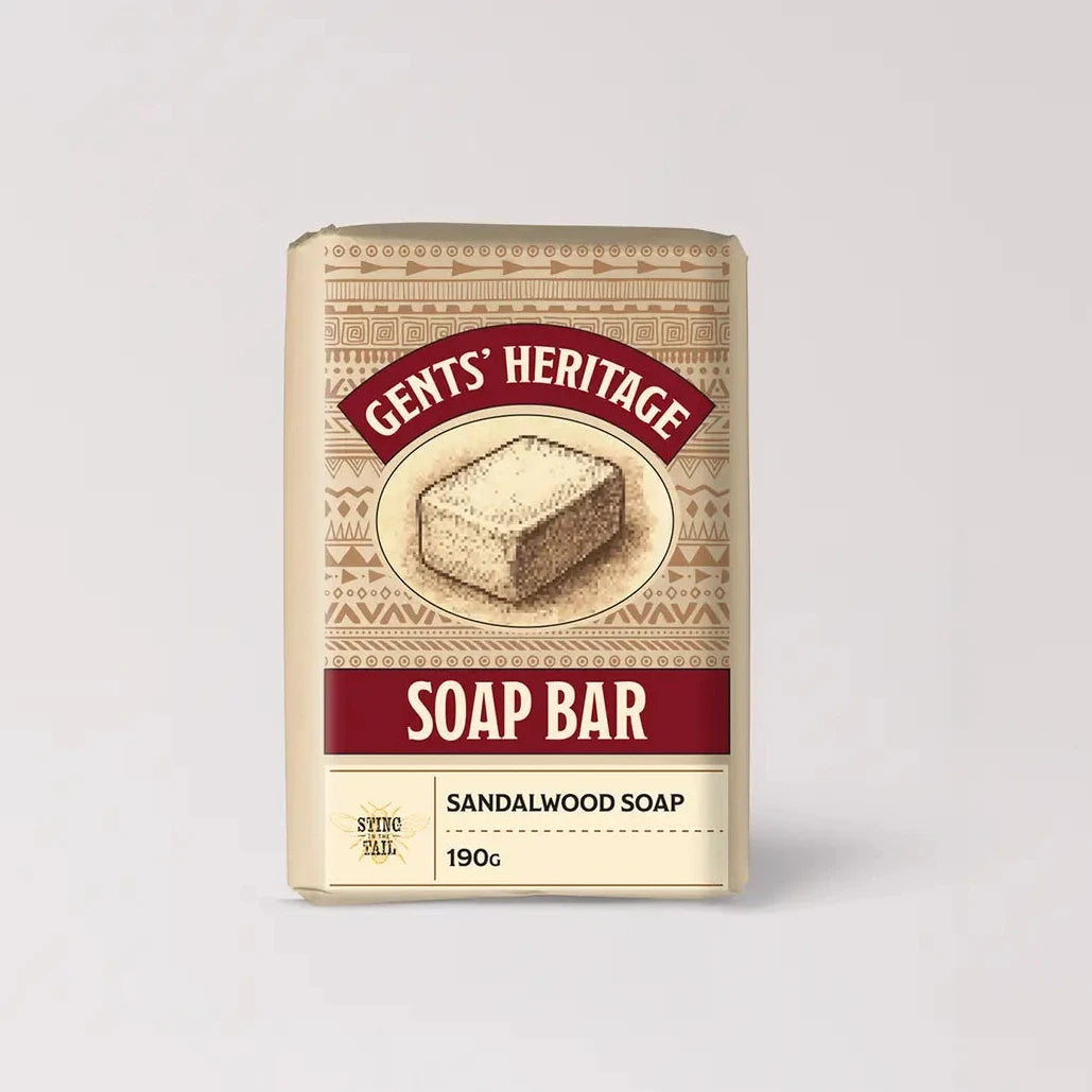 Gents' Heritage soap bar packaging on a light gray background