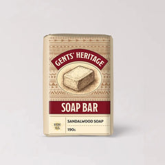 Gents' Heritage soap bar packaging on a light gray background