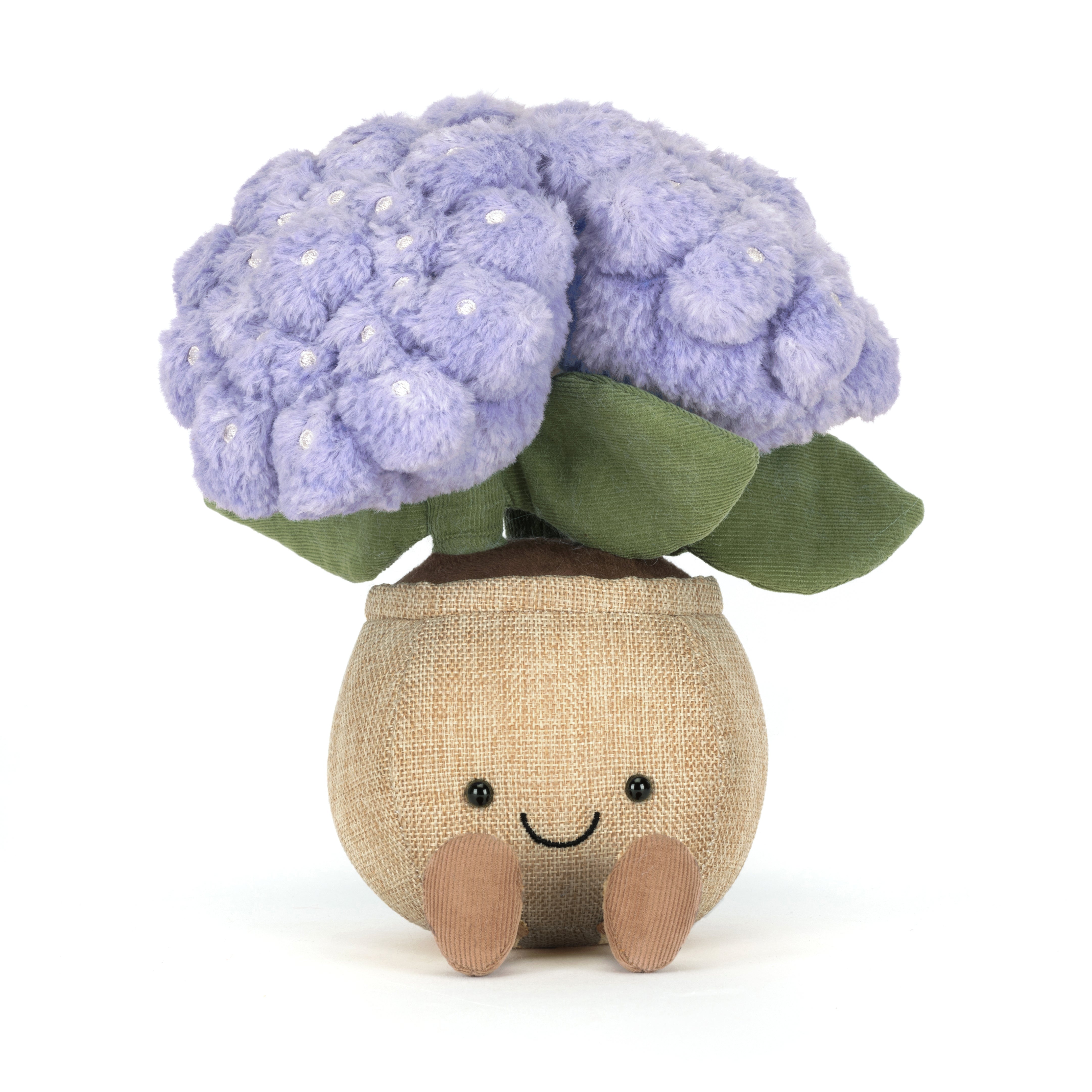 Toy cauliflower with a smiling face on a white background