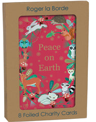 Roger La Borde Eight Foiled Charity Cards - Peace On Earth Animal Wreath