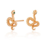 Scream Pretty Snake Stud Earrings With Green Eyes - Gold