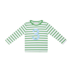 Bob & Blossom Long Sleeved Striped Breton Number T-Shirt - Green and Blue