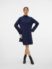 Vero Moda Gold High Neck Short Knit Dress - Navy Blazer