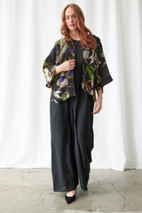 One Hundred Stars Orchid Black Crepe Kimono