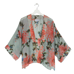 One Hundred Stars Chrysanthemum Aqua Short Kimono