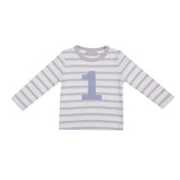 Bob & Blossom Long Sleeved Striped Number T-Shirt - Parma Violet & White