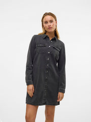 Vero Moda Jennie Long Sleeve Short Denim Dress - Black Denim