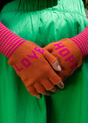 Quinton & Chadwick - Fingerless Love Hope Gloves in Orange and Fuchsia Pink