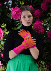Quinton & Chadwick - Fingerless Love Hope Gloves in Orange and Fuchsia Pink