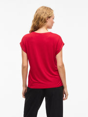 Vila Ellette Satin Top - Jester Red