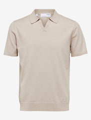 Selected Homme Mattis Knit Open Polo - Oatmeal