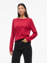 Vila Round Neck Knitted Pullover - Jester Red/ Dark Melan