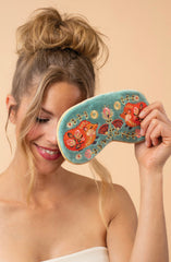 Powder Design - Luxury Lavender Velvet Eye Mask Folk Art Hedgehog Aqua