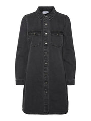 Vero Moda Jennie Long Sleeve Short Denim Dress - Black Denim