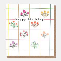 Caroline Gardner - Colourful Floral Grid Check Birthday Card