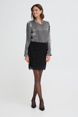 Fransa Yolanda Blouse - Gray Pinstripe