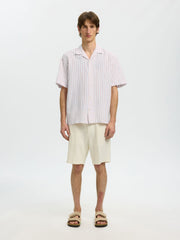 Selected Homme Clay Linen Shirt - Rose Dawn/ Wide White