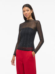 Vila Viturno Glitter Long Sleeved Top- Black Beauty