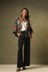 One Hundred Stars Woven Flower Black Crepe Kimono