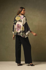 One Hundred Stars Daisy Black Crepe Kimono
