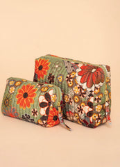 Powder Design - 70s Kaleidoscope Floral Large Quilted Washbag Sage