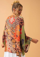 Powder Design - 70s Kaleidoscope Floral Kimono Jacket in Sage
