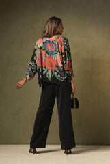 One Hundred Stars Woven Flower Black Crepe Kimono