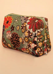 Powder Design - 70s Kaleidoscope Floral Large Quilted Washbag Sage