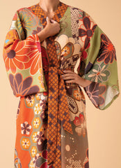 Powder Design - 70s Kaleidoscope Floral Kimono Gown Sage