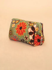 Powder Design - 70s Kaleidoscope Floral Small Quilted Vanity Bag Sage