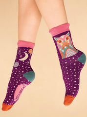 Powder Design - Owl by Moonlight Ankle Socks Grape