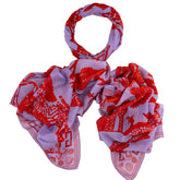 One hundred stars red and white patterned scarf on a white background