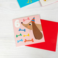 Rex London Birthday card - Dog and bones 'six'