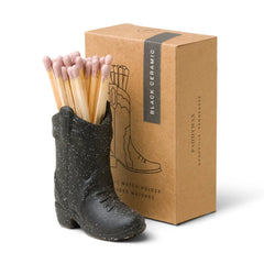Paddywax Cowboy Boot Ceramic Match Holder & Matches - Black
