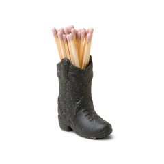 Paddywax Cowboy Boot Ceramic Match Holder & Matches - Black