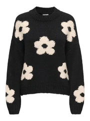 JDY Kilian Flowers Pullover Knit - Black and Ecru Flower