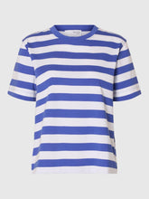Selected Femme Essential Striped Boxy Tee - Dazzling Blue/ Bright White