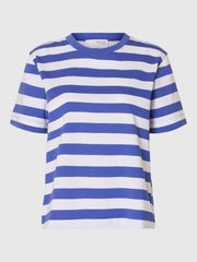 Selected Femme Essential Striped Boxy Tee - Dazzling Blue/ Bright White