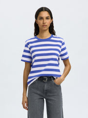 Selected Femme Essential Striped Boxy Tee - Dazzling Blue/ Bright White
