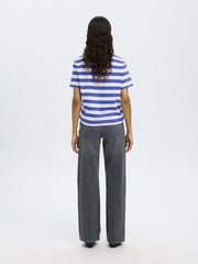 Selected Femme Essential Striped Boxy Tee - Dazzling Blue/ Bright White