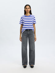 Selected Femme Essential Striped Boxy Tee - Dazzling Blue/ Bright White