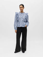 .Object Clara Re Frill Top- Dark Denim/ White