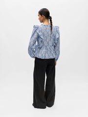 .Object Clara Re Frill Top- Dark Denim/ White