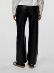 Vero Moda Tessa High Waist Wide Leg Faux Leather Trouser - Black