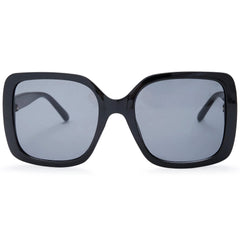 Black sunglasses with gray lenses on a white background