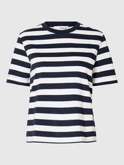 Selected Femme Essential Striped Boxy Tee - Dark Sapphire/Bright White