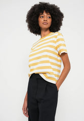 Selected Femme Essential Striped Boxy Tee - Ochre/Bright White