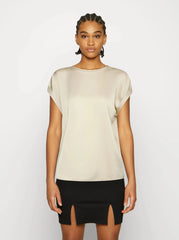 Vila Viellette Satin Top - Cement