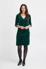 Fransa Velvet Dress in Pine Green